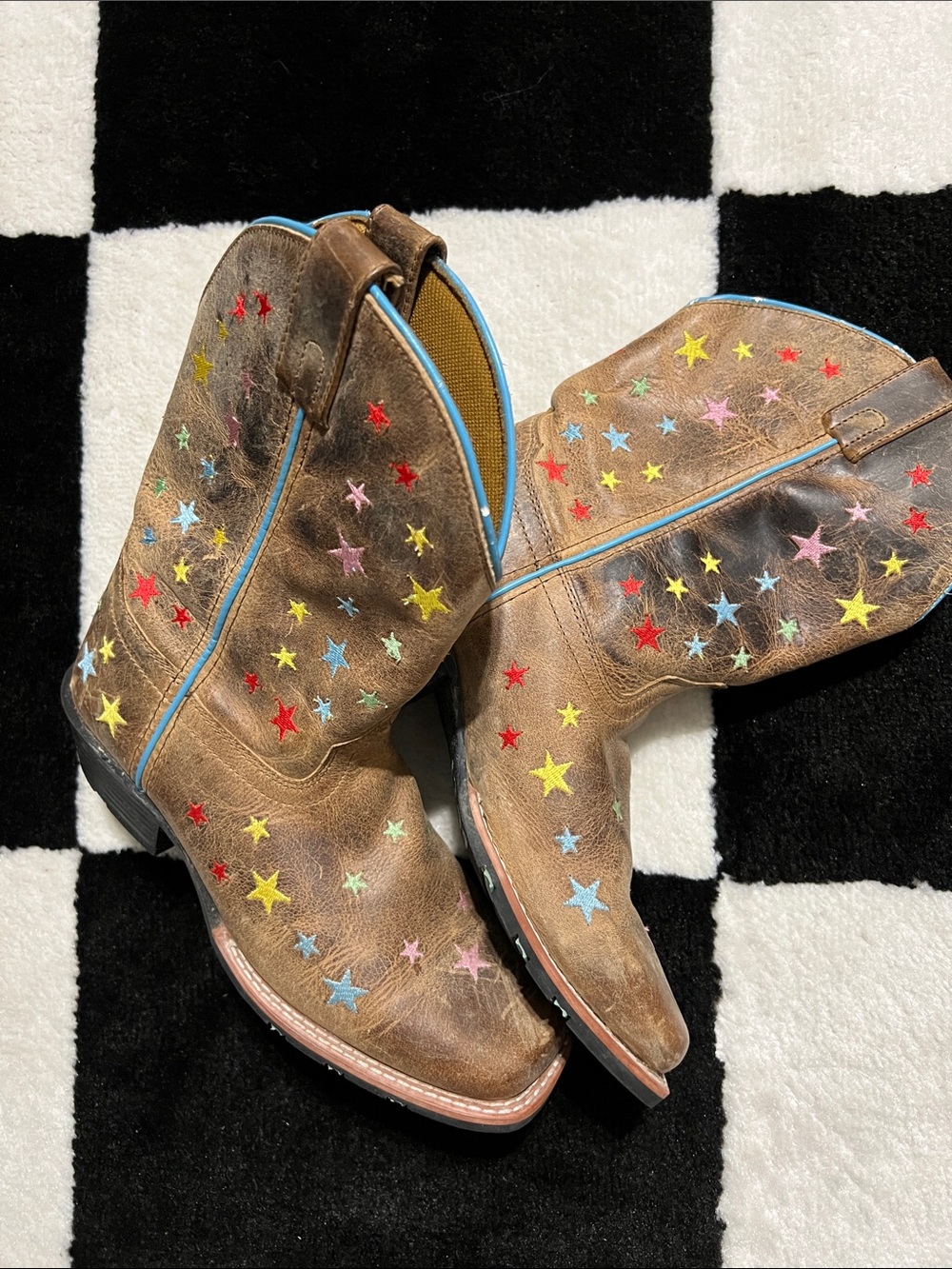 Dan Post Brown Kids Western Boots with Multicolor Star Accents